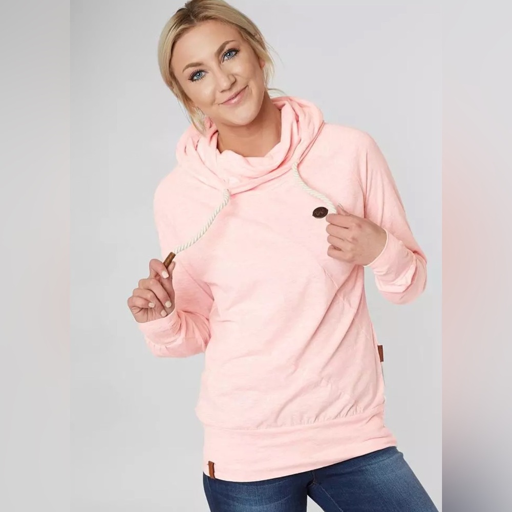 Naketano Mandy Cowl Neck Hooded Sweatshirt‎ Light Pink B04
